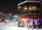 Beautiful lighting of culinary store in winter in Chernihiv. Food shop