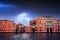 Beautiful lightning over the city. Landscape Venice