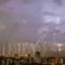 Beautiful lightning strike over big city.