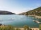 Beautiful Ligurian coast of Italy. View of the bay of poets, the small town of Portovenere and the island of Palmaria.