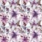 Beautiful lily flowers with leaves on white background. Tints of purple, blue, lilac. Seamless floral pattern. Watercolor painting