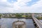 Beautiful Limerick urban cityscape over the river Shannon viewed from King John`s Castle