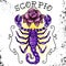 Beautiful line art filigree zodiac symbol. Black sign on vintage background. Vector clipart. Elegant jewelry tattoo. Scorpio