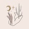 Beautiful line continuous girl moon desert plants concept, esoteric theme vector art celestial magic astrology
