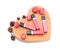 Beautiful lip glosses with wooden heart and flowers on white background