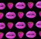 Beautiful lips, strawberry collage pattern on a colored background