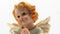 Beautiful little angel statuette on a white background 4k