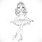 Beautiful little brunette ballerina girl in tiara stand on a white background outlined