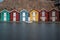 Beautiful little colorful fishermen\'s houses at the harbor. Typical Swedish houses, VÃ¤stra GÃ¶taland County, Smogen, Sweden