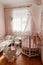 Beautiful little cosy white kids room with two beds for girls kids