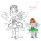 Beautiful little fairy with a flashlight color and outlined picture for coloring book
