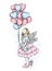 Beautiful little girl in a dress and with heart-shaped balloons. Charming baby. Valentine`s Day, love, cupid. Vector illustration.