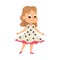 Beautiful Little Girl in Elegant Polka Dot Dress, Cute Kid Wearing Retro Nice Clothes Cartoon Style Vector Illustration