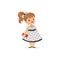 Beautiful little girl in polka dot dress, young lady dressed up in classic retro style vector Illustration
