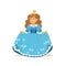 Beautiful little girl princess in a blue ball dress and golden crown, fairytale costume for party or holiday vector