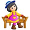 Beautiful little girl sitting on wooden bench