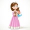 Beautiful little princess in tiara holding soft toys