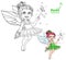 Beautiful little summer fairy with magic wand and butterflies color and outlined picture for coloring book