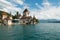 Beautiful little tower of Oberhofen castle in the Thun lake with