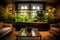 beautiful living room with aquarium and floating plants, creating natural habitat