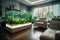 beautiful living room with aquarium and floating plants, creating natural habitat