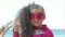 Beautiful Llittle Girl in the Superhero Costume, Close Up Portrait Child in the Mask of the Hero.