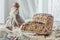 Beautiful loaves of wheat leaven bread with an assortment of grains and seeds on a plate on the edge of the canvas. Homemade cakes