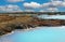 Beautiful lonely icelandic nature landscape, lava stone rocks, turquoise water lake thermal pools - Blue Lagoon Grindavik Iceland