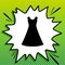 Beautiful long dress sign. Black Icon on white popart Splash at green background with white spots. Illustration