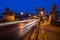 Beautiful Long exposure image of Chain Bridge in Budapest, Hungary. View of light trails along the road.