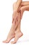 Beautiful long female legs, unwanted hair removal concept. Skin care.