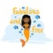 Beautiful long-haired black-skinned mermaid surrounded by fish. Text Fabulous and free