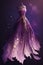 beautiful long purple dress in cosmic theme