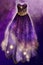 beautiful long purple dress in cosmic theme