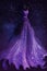 beautiful long purple dress in cosmic theme