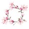 Beautiful lovely tender herbal wonderful floral summer wreath of a pink Japanese magnolia flowers watercolor