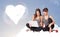 Beautiful lovely women sitting on cloud with heart