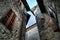 Beautiful low angle shot of the exterior of the historic castle of Vigoleno, Italy