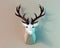 Beautiful low poly deer trophy, gray background