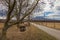 A beautiful lowland landscape overlooking the Palava region. Dark clouds in the sky. Fields and meadows