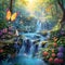 Beautiful Lush Waterfall.waterfall nature flowers butterflies