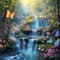 Beautiful Lush Waterfall.waterfall nature flowers butterflies