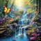 Beautiful Lush Waterfall.waterfall nature flowers butterflies