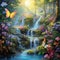 Beautiful Lush Waterfall.waterfall nature flowers butterflies