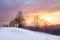 Beautiful lush winter landscape in the mountains. Sunrise