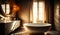 Beautiful luxurious bathroom with deep soaking tub, Generative AI