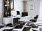 beautiful and luxurious office space design with white and black base colors