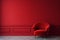 Beautiful luxury classic velvet red clean interior room in classic style with velvet red soft armchair. Vintage antique