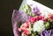 Beautiful luxury spring bouquet of  flowers. The work of the florist. Romantic concept. Close up. Spring banner.