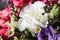 Beautiful luxury spring bouquet of  flowers. The work of the florist. Romantic concept. Close up. Spring banner.